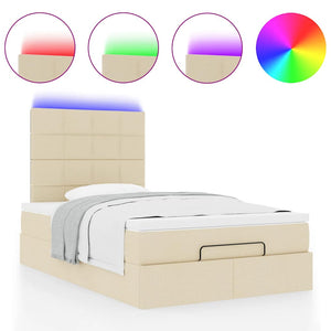 Οθωμανικό κρεβάτι με στρώμα & LEDs Cream 120x200cm ύφασμα - Pakobazaar