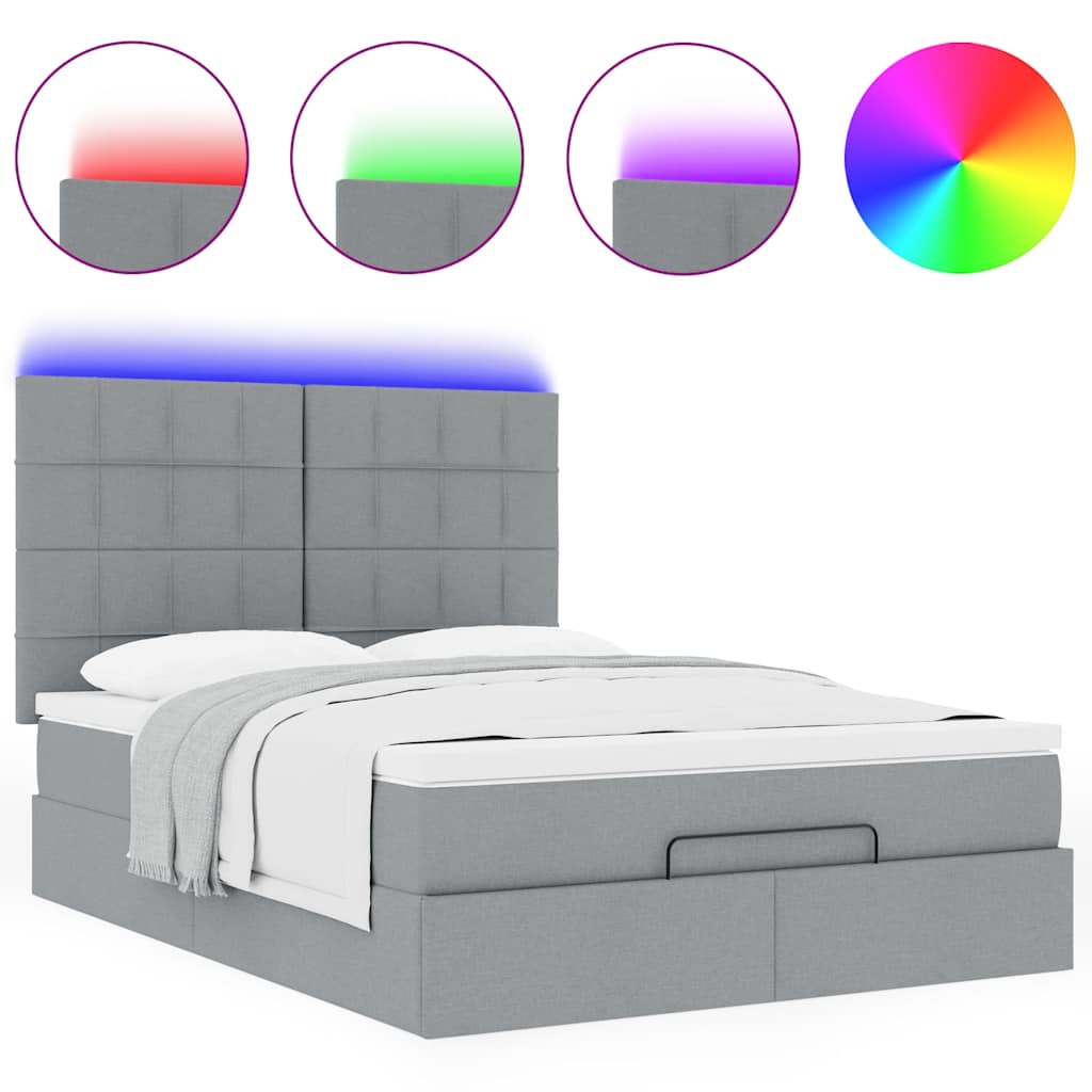 Οθωμανικό κρεβάτι με στρώμα&LEDs Ανοιχτό γκρι 140x190cm Ύφασμα - Pakobazaar