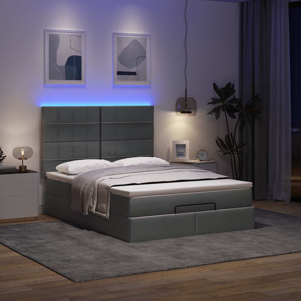 Οθωμανικό κρεβάτι με στρώμα & LEDs Σκούρο γκρι 140x190cm Ύφασμα - Pakobazaar