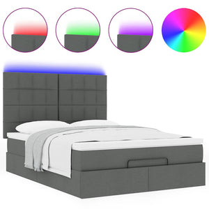 Οθωμανικό κρεβάτι με στρώμα & LEDs Σκούρο γκρι 140x190cm Ύφασμα - Pakobazaar