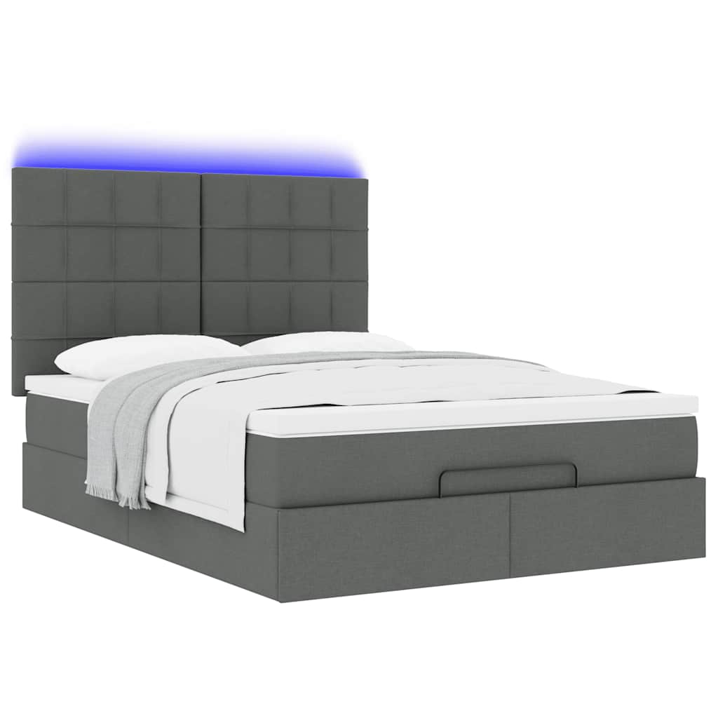 Οθωμανικό κρεβάτι με στρώμα & LEDs Σκούρο γκρι 140x190cm Ύφασμα - Pakobazaar