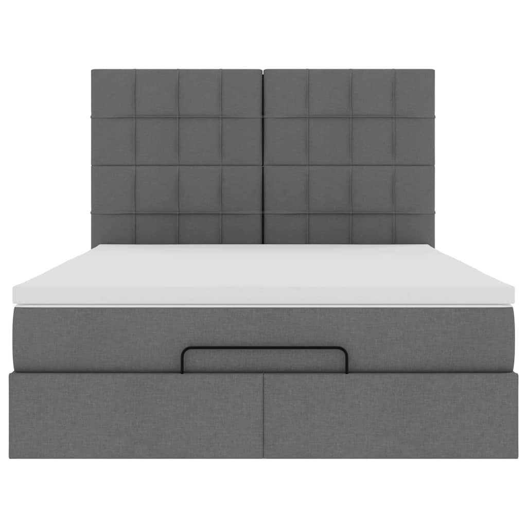 Οθωμανικό κρεβάτι με στρώμα & LEDs Σκούρο γκρι 140x190cm Ύφασμα - Pakobazaar