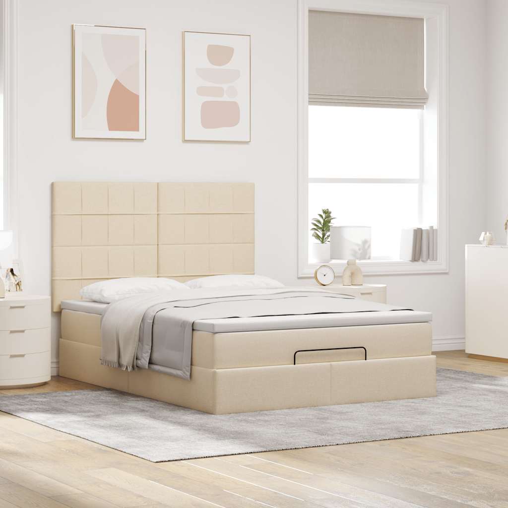 Οθωμανικό κρεβάτι με στρώμα & LEDs Cream 140x190cm Ύφασμα - Pakobazaar