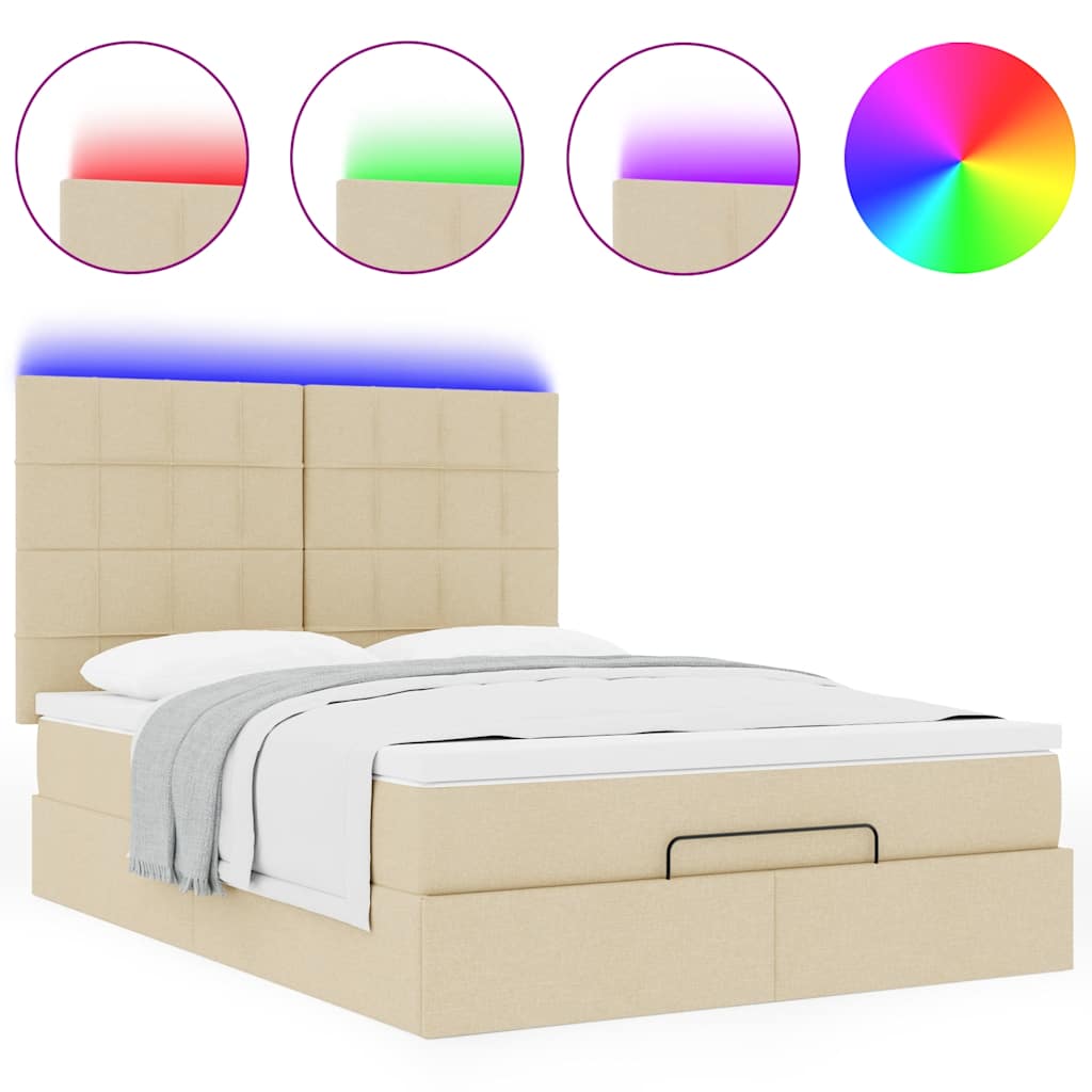 Οθωμανικό κρεβάτι με στρώμα & LEDs Cream 140x190cm Ύφασμα - Pakobazaar