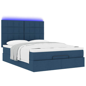 Οθωμανικό κρεβάτι με στρώμα & LEDs Μπλε 140x190cm Ύφασμα