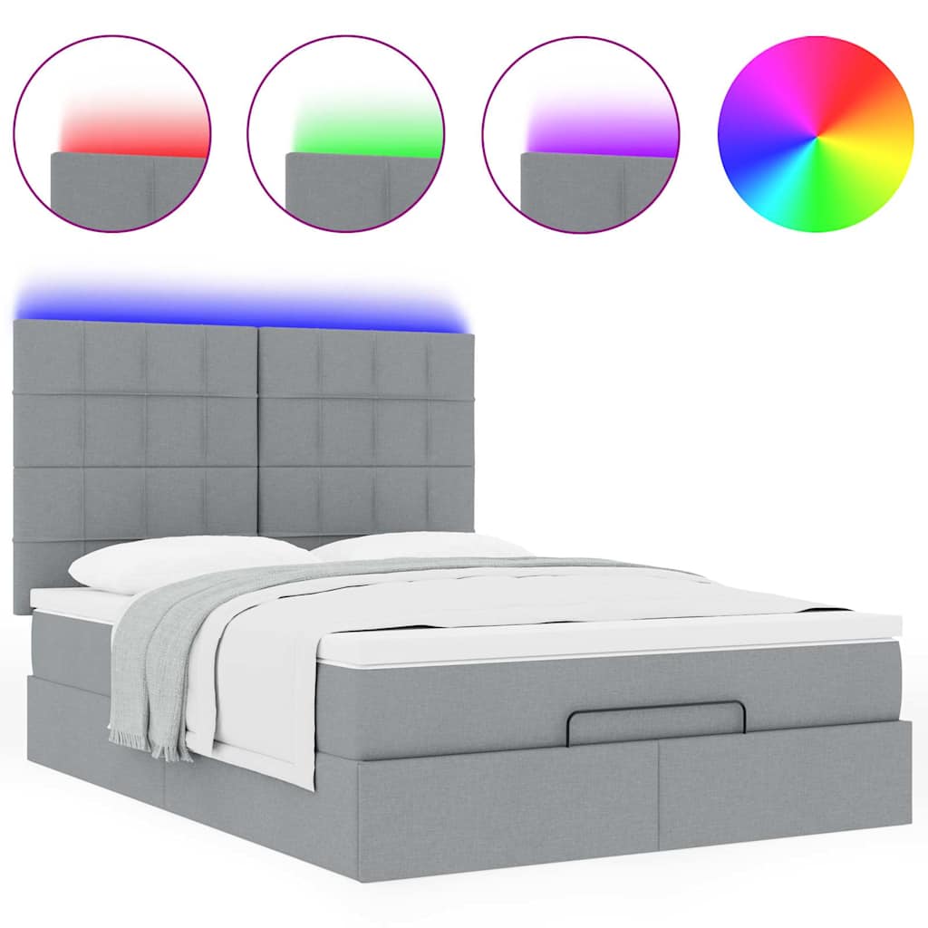 Οθωμανικό κρεβάτι με στρώμα & LEDs Ανοιχτό γκρι ύφασμα
