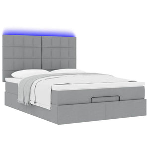 Οθωμανικό κρεβάτι με στρώμα & LEDs Ανοιχτό γκρι ύφασμα