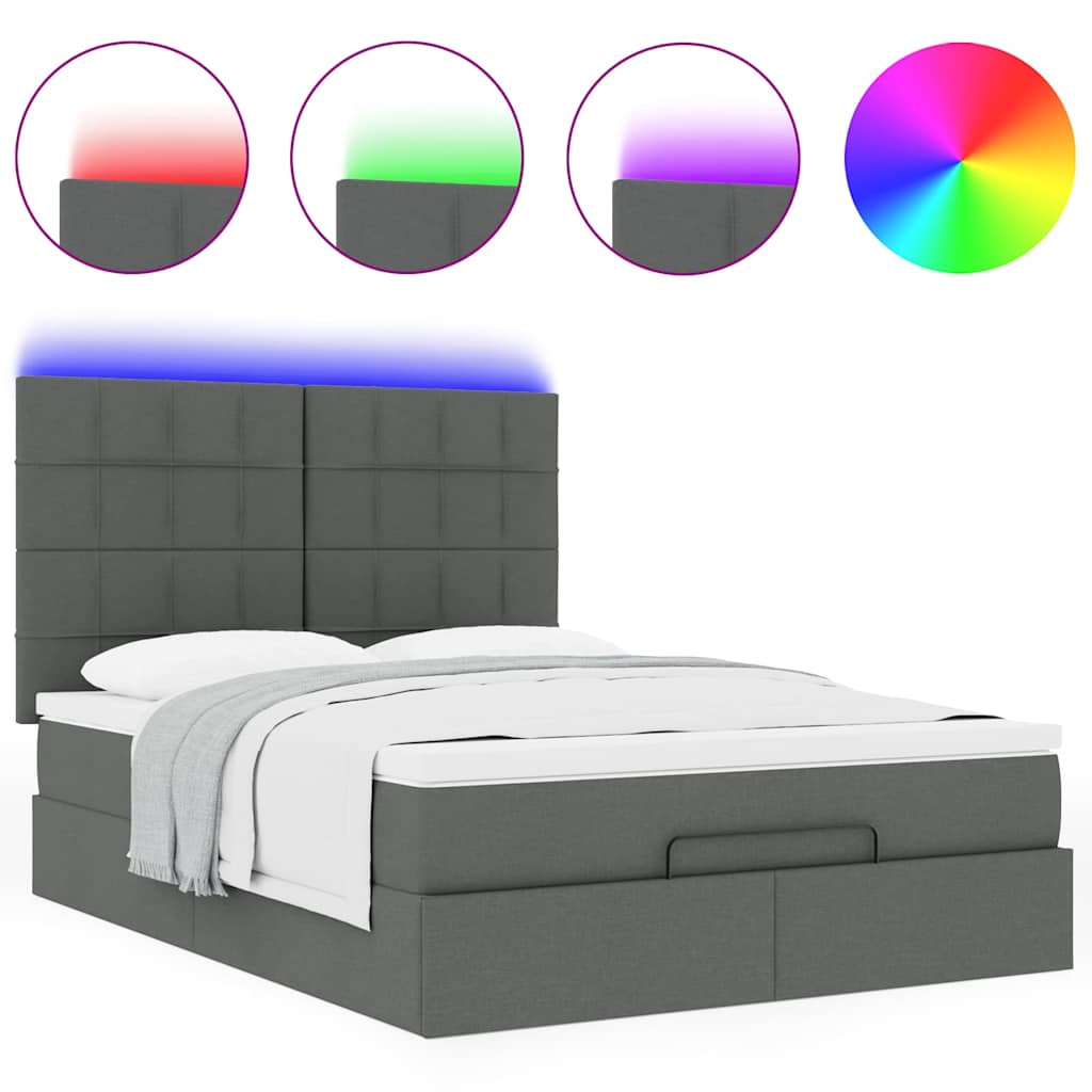Οθωμανικό κρεβάτι με στρώμα & LEDs Σκούρο γκρι 140x200cm Ύφασμα