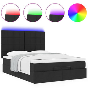 Οθωμανικό κρεβάτι με στρώμα & LEDs Μαύρο 140x200 cm Ύφασμα