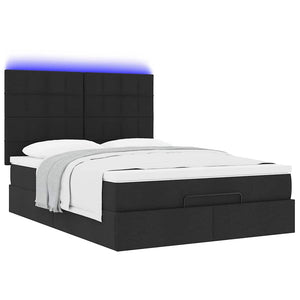 Οθωμανικό κρεβάτι με στρώμα & LEDs Μαύρο 140x200 cm Ύφασμα