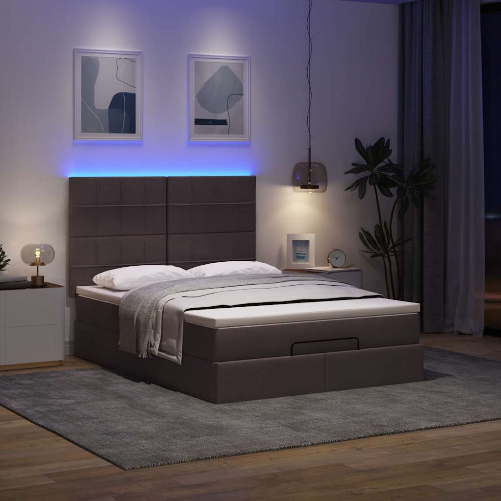 Οθωμανικό κρεβάτι με στρώμα & LEDs Σκούρο καφέ 140x200cm ύφασμα