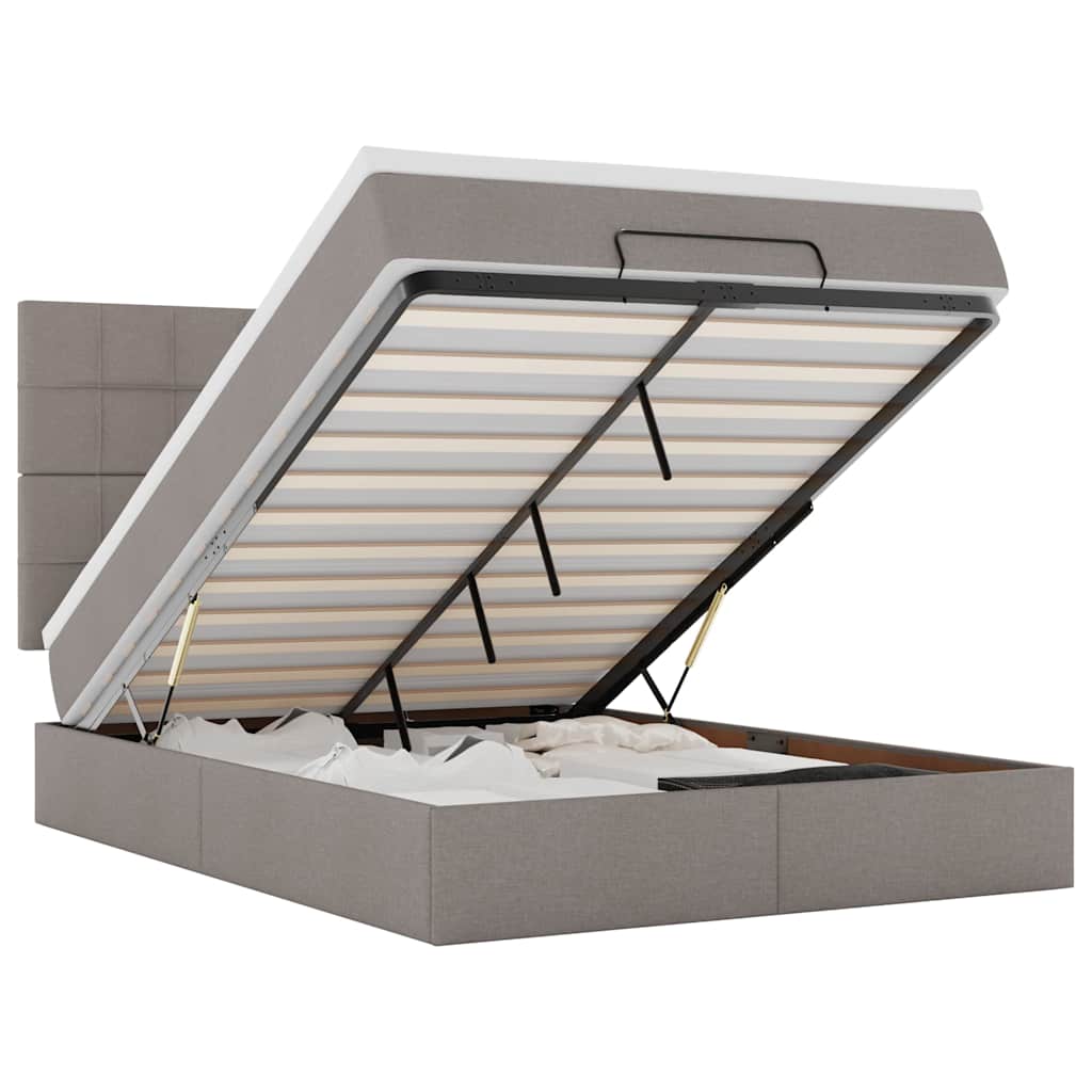 Οθωμανικό κρεβάτι με στρώμα & LEDs Taupe 140x200 cm Ύφασμα - Pakobazaar