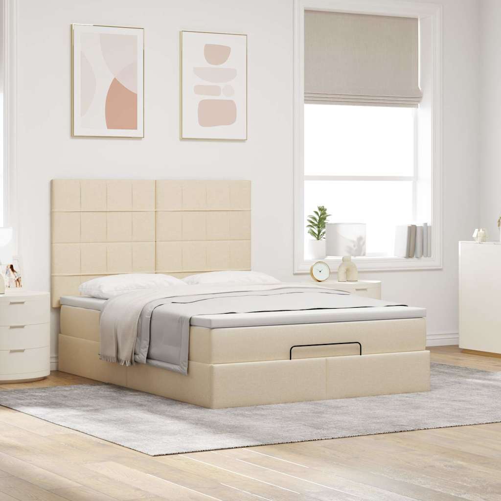 Οθωμανικό κρεβάτι με στρώμα & LEDs Cream 140x200 cm Ύφασμα - Pakobazaar