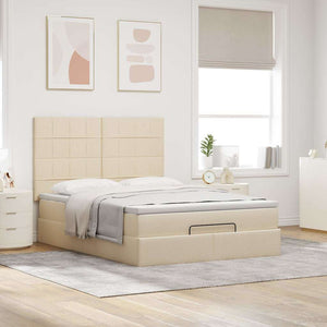 Οθωμανικό κρεβάτι με στρώμα & LEDs Cream 140x200 cm Ύφασμα - Pakobazaar