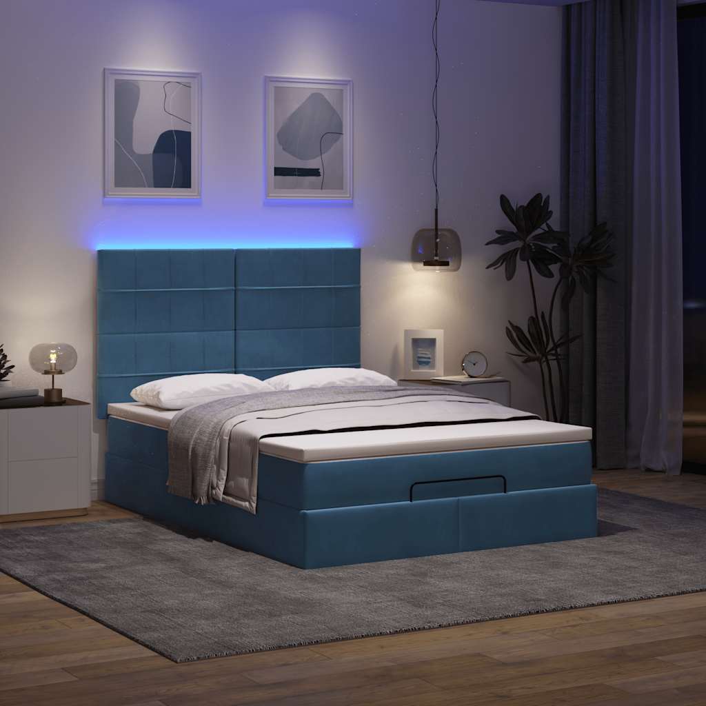 Οθωμανικό κρεβάτι με στρώμα & LEDs Μπλε 140x200cm ύφασμα - Pakobazaar