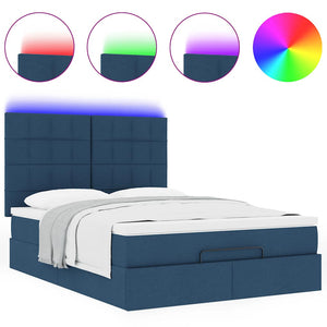 Οθωμανικό κρεβάτι με στρώμα & LEDs Μπλε 140x200cm ύφασμα - Pakobazaar