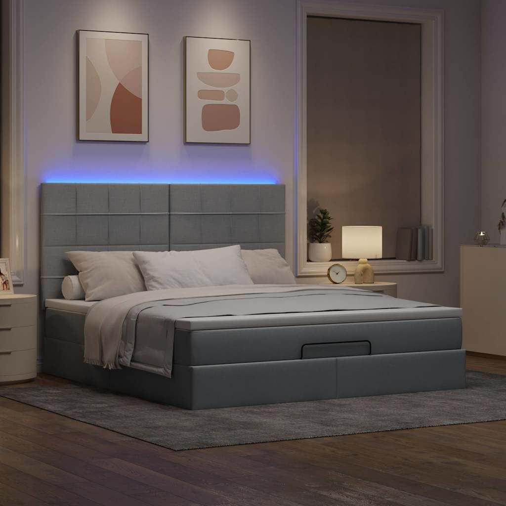 Οθωμανικό κρεβάτι με στρώμα&LEDs Ανοιχτό γκρι 160x200cm Ύφασμα - Pakobazaar