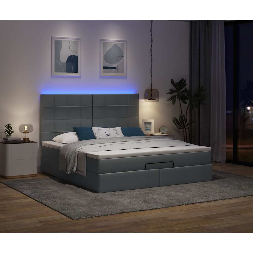 Οθωμανικό κρεβάτι με στρώμα & LEDs Σκούρο γκρι 160x200cm ύφασμα - Pakobazaar