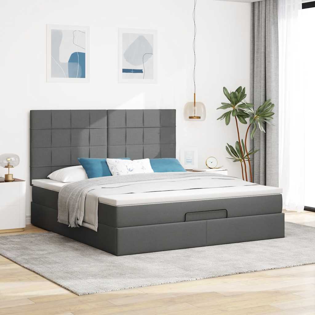 Οθωμανικό κρεβάτι με στρώμα & LEDs Σκούρο γκρι 160x200cm ύφασμα - Pakobazaar