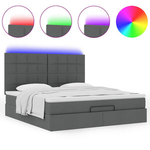 Οθωμανικό κρεβάτι με στρώμα & LEDs Σκούρο γκρι 160x200cm ύφασμα - Pakobazaar