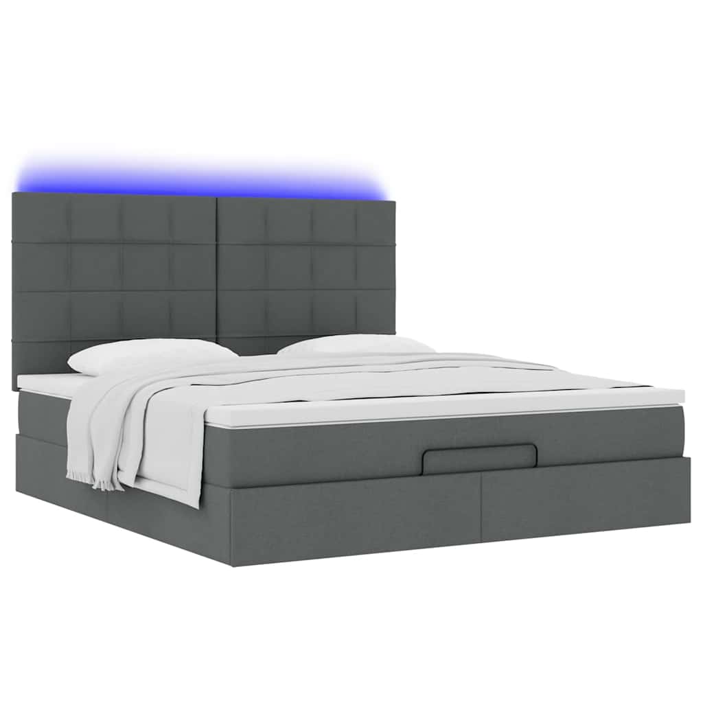 Οθωμανικό κρεβάτι με στρώμα & LEDs Σκούρο γκρι 160x200cm ύφασμα - Pakobazaar