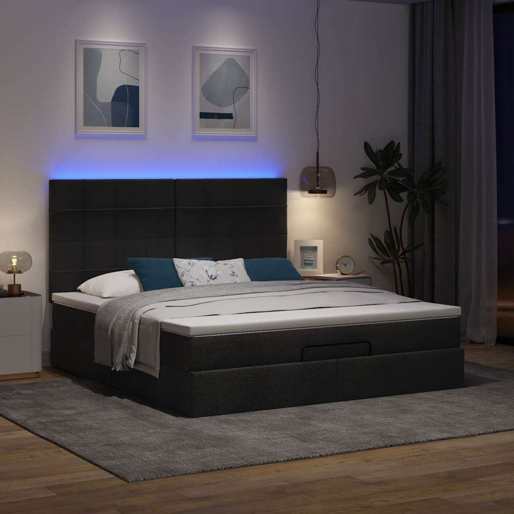 Οθωμανικό κρεβάτι με στρώμα & LEDs Μαύρο ύφασμα 160x200cm - Pakobazaar