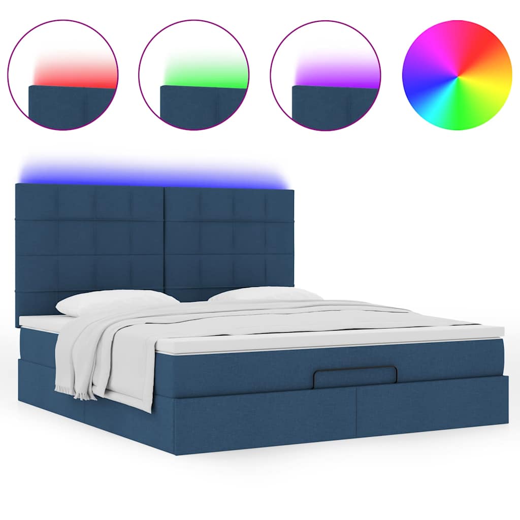 Οθωμανικό κρεβάτι με στρώμα & LEDs Μπλε 160x200cm ύφασμα - Pakobazaar