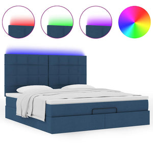 Οθωμανικό κρεβάτι με στρώμα & LEDs Μπλε 160x200cm ύφασμα - Pakobazaar