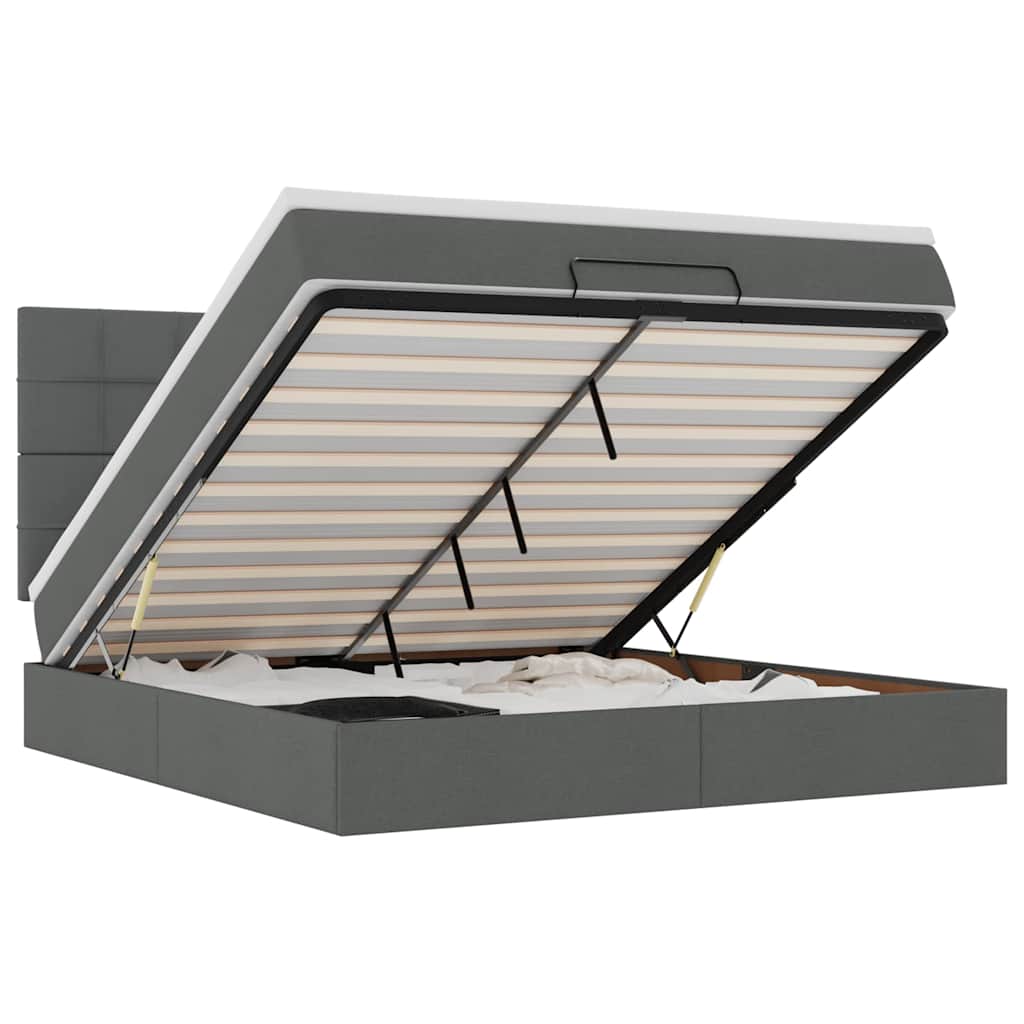 Οθωμανικό κρεβάτι με στρώμα & LEDs Σκούρο γκρι 180x200cm ύφασμα - Pakobazaar