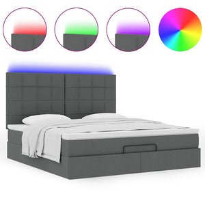 Οθωμανικό κρεβάτι με στρώμα & LEDs Σκούρο γκρι 180x200cm ύφασμα - Pakobazaar