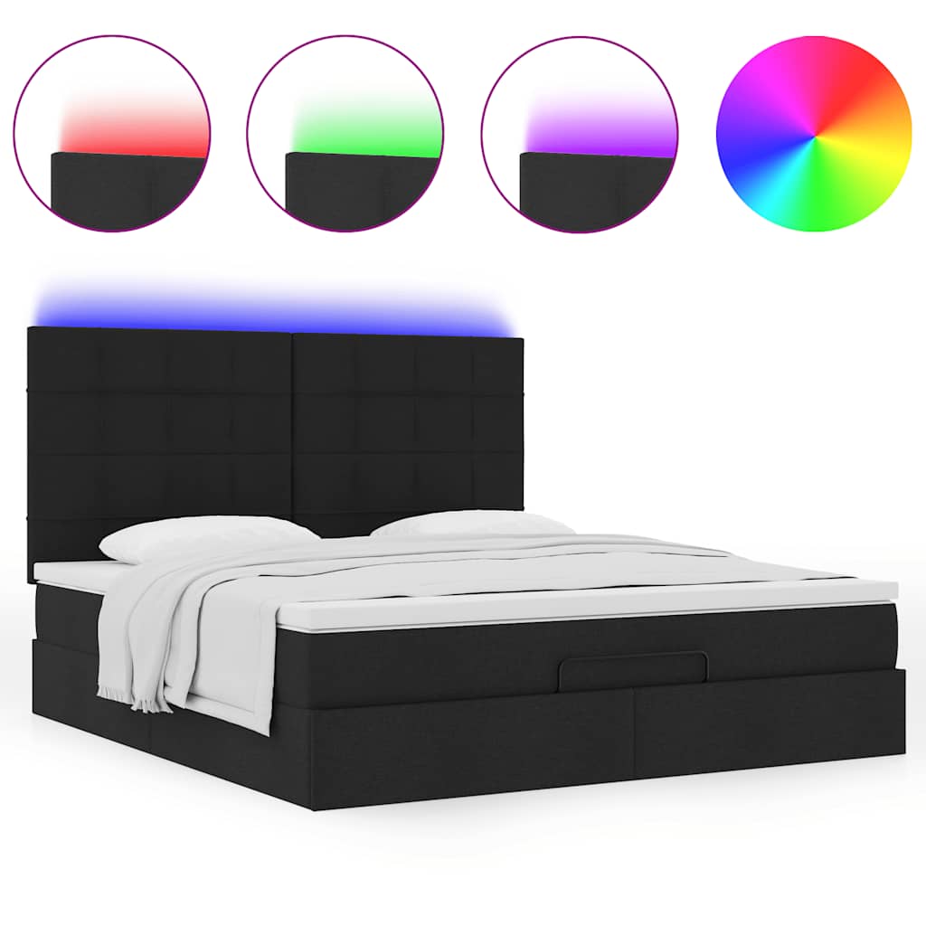 Οθωμανικό κρεβάτι με στρώμα & LEDs Μαύρο ύφασμα 180x200cm