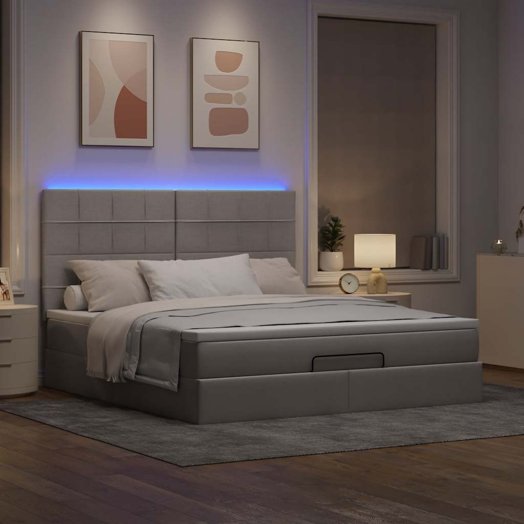 Οθωμανικό κρεβάτι με στρώμα & LEDs Taupe 180x200cm ύφασμα - Pakobazaar