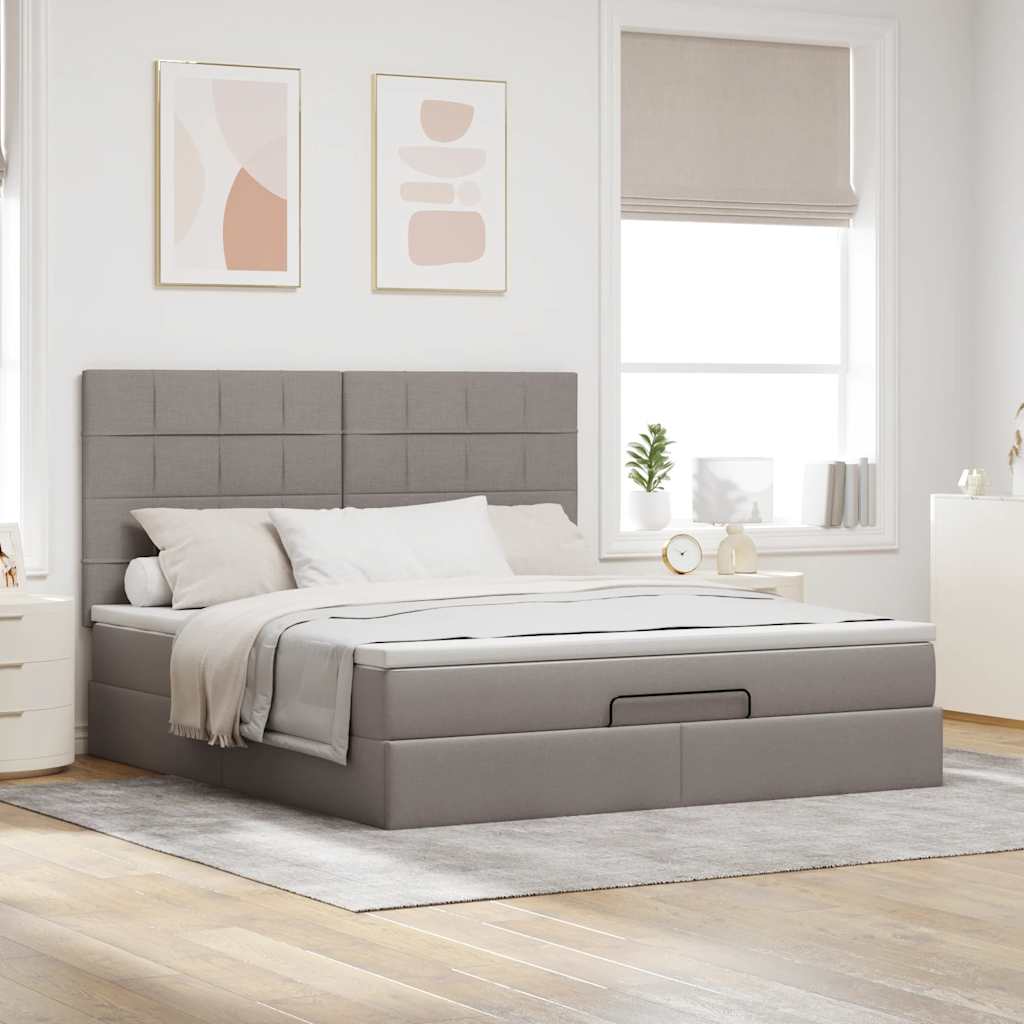 Οθωμανικό κρεβάτι με στρώμα & LEDs Taupe 180x200cm ύφασμα - Pakobazaar