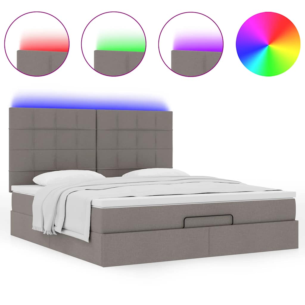 Οθωμανικό κρεβάτι με στρώμα & LEDs Taupe 180x200cm ύφασμα - Pakobazaar