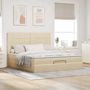 Οθωμανικό κρεβάτι με στρώμα & LEDs Cream 180x200cm ύφασμα - Pakobazaar