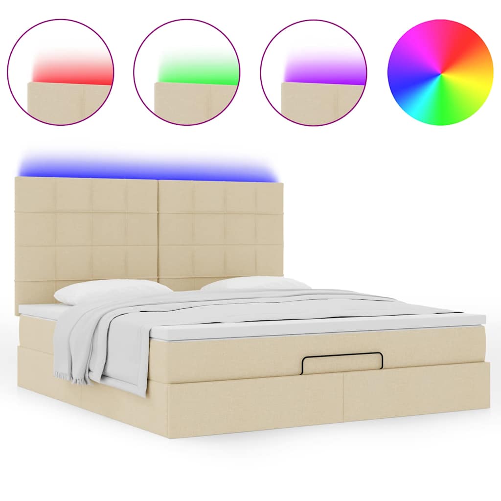 Οθωμανικό κρεβάτι με στρώμα & LEDs Cream 180x200cm ύφασμα - Pakobazaar