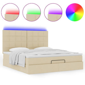 Οθωμανικό κρεβάτι με στρώμα & LEDs Cream 180x200cm ύφασμα - Pakobazaar