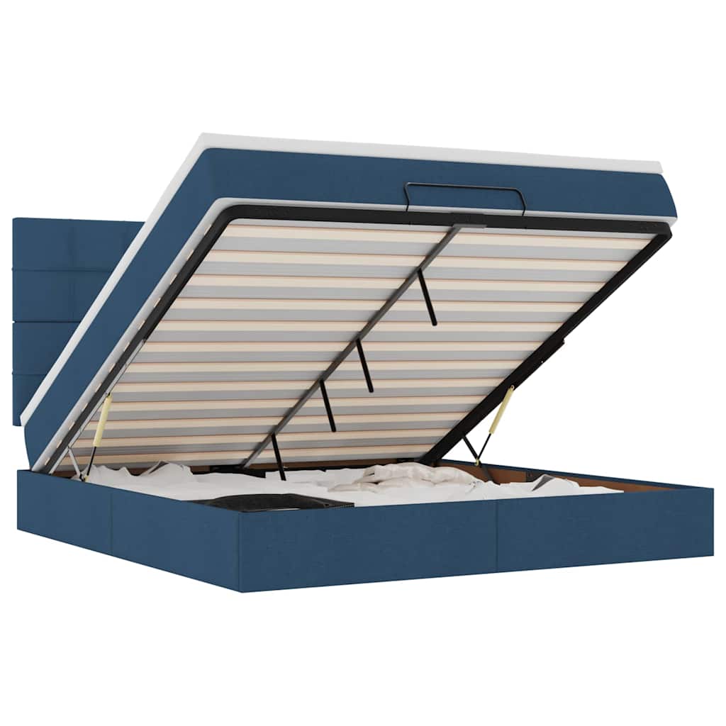 Οθωμανικό κρεβάτι με στρώμα & LEDs Μπλε 180x200cm ύφασμα - Pakobazaar