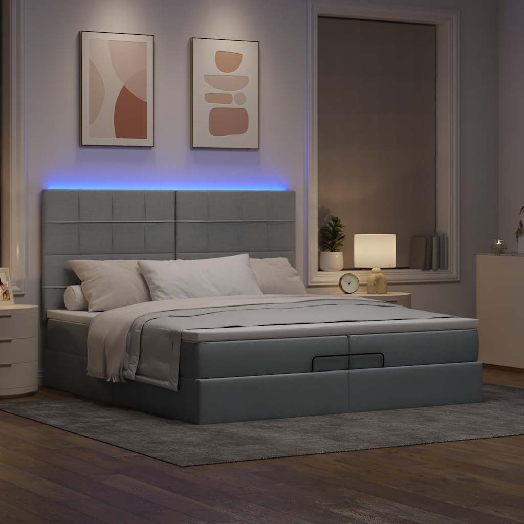 Οθωμανικό κρεβάτι με στρώματα & LEDs Ανοιχτό γκρι ύφασμα - Pakobazaar