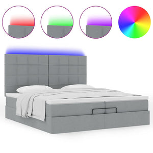 Οθωμανικό κρεβάτι με στρώματα & LEDs Ανοιχτό γκρι ύφασμα - Pakobazaar