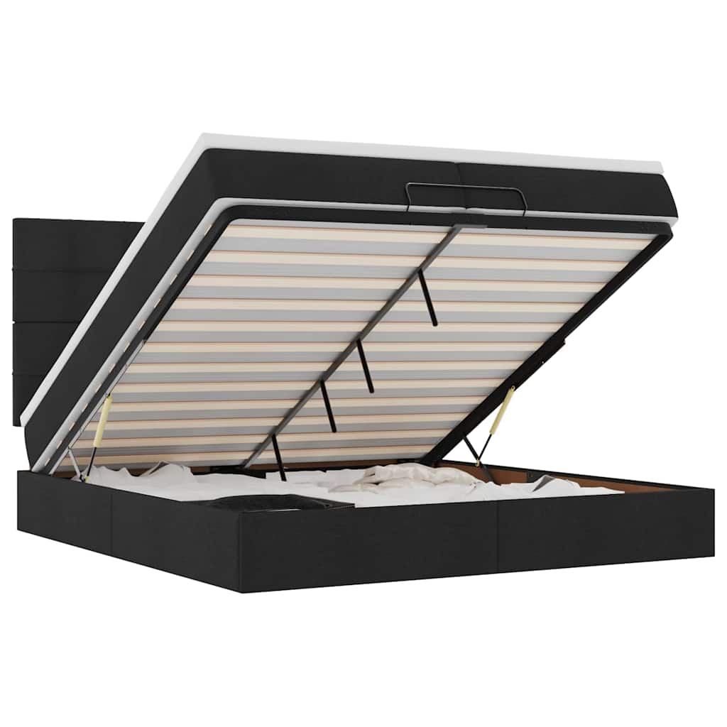 Οθωμανικό κρεβάτι με στρώματα & LEDs Μαύρο 200x200cm ύφασμα - Pakobazaar