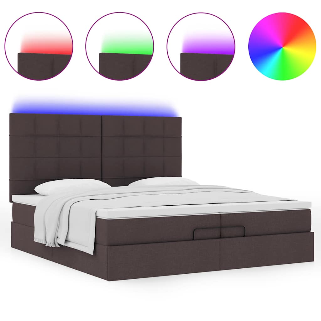 Οθωμανικό κρεβάτι με στρώματα&LEDs Σκούρο καφέ 200x200cm ύφασμα - Pakobazaar