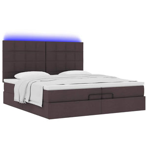 Οθωμανικό κρεβάτι με στρώματα&LEDs Σκούρο καφέ 200x200cm ύφασμα - Pakobazaar