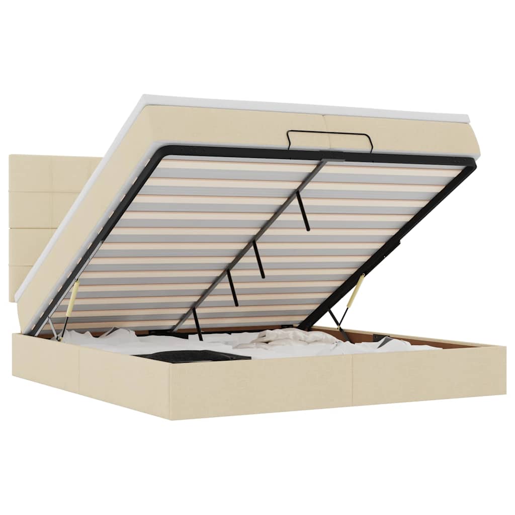 Οθωμανικό κρεβάτι με στρώματα & LEDs Κρέμα 200x200cm ύφασμα