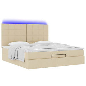 Οθωμανικό κρεβάτι με στρώματα & LEDs Κρέμα 200x200cm ύφασμα