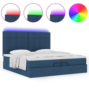 Οθωμανικό κρεβάτι με στρώματα & LEDs Μπλε 200x200cm ύφασμα