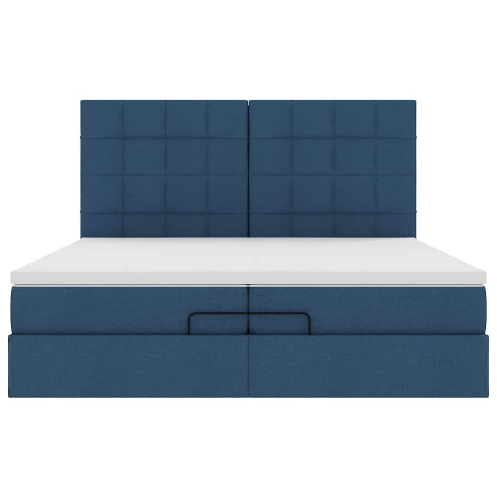 Οθωμανικό κρεβάτι με στρώματα & LEDs Μπλε 200x200cm ύφασμα