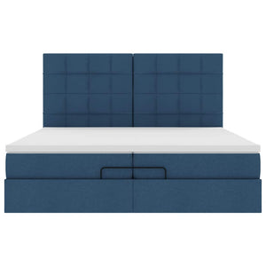 Οθωμανικό κρεβάτι με στρώματα & LEDs Μπλε 200x200cm ύφασμα