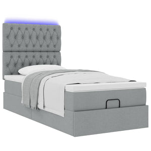 Οθωμανικό κρεβάτι με στρώμα & LEDs Ανοιχτό γκρι 90x190cm ύφασμα - Pakobazaar