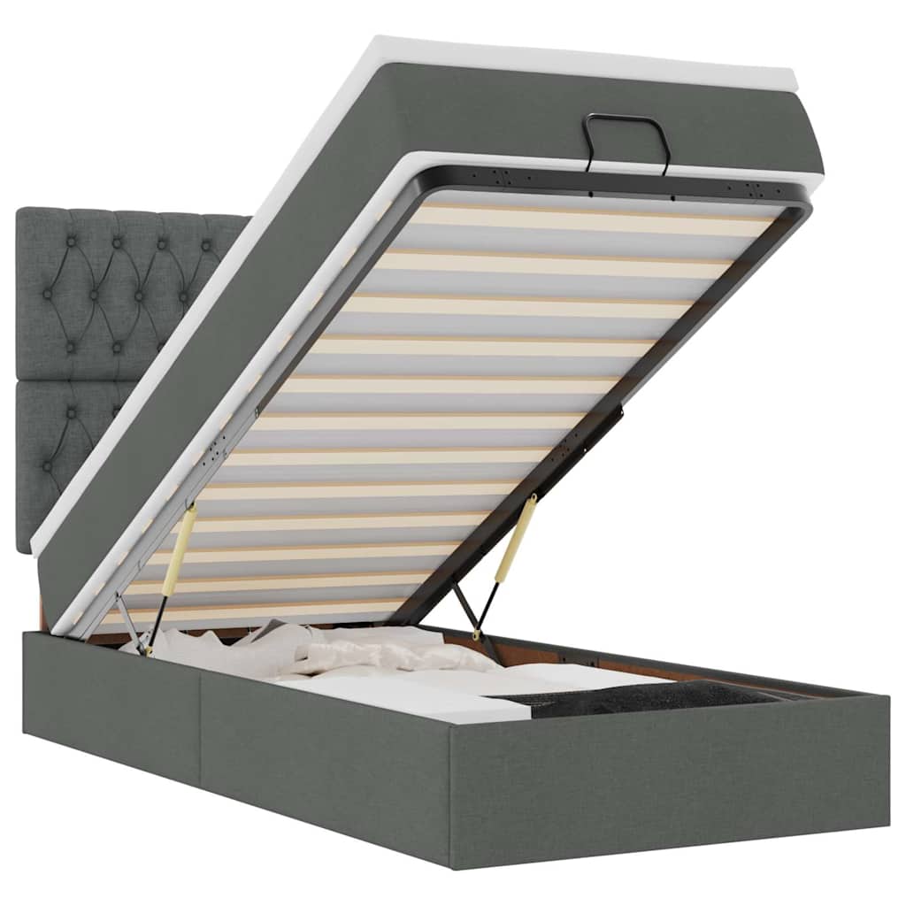 Οθωμανικό κρεβάτι με στρώμα & LEDs Σκούρο γκρι 90x190cm ύφασμα - Pakobazaar